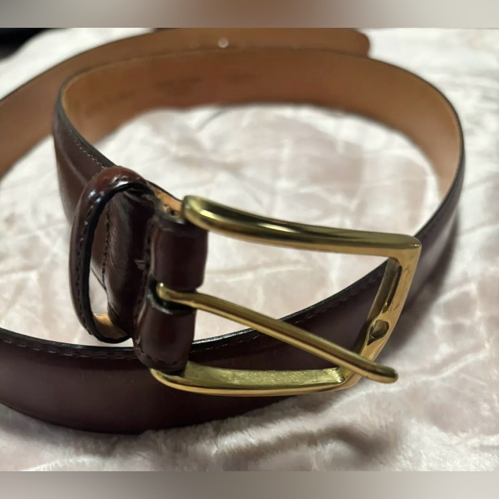 Martin Dingman Brown and Gold Calfskin Leather Belt Handmade in USA